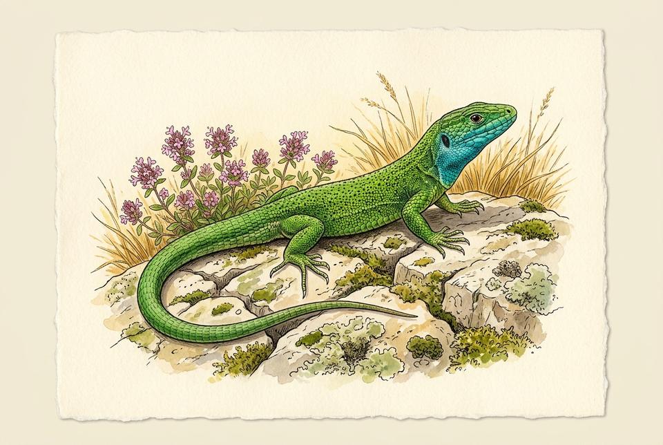 Zelembać (Lacerta viridis) na osunčanom kamenu