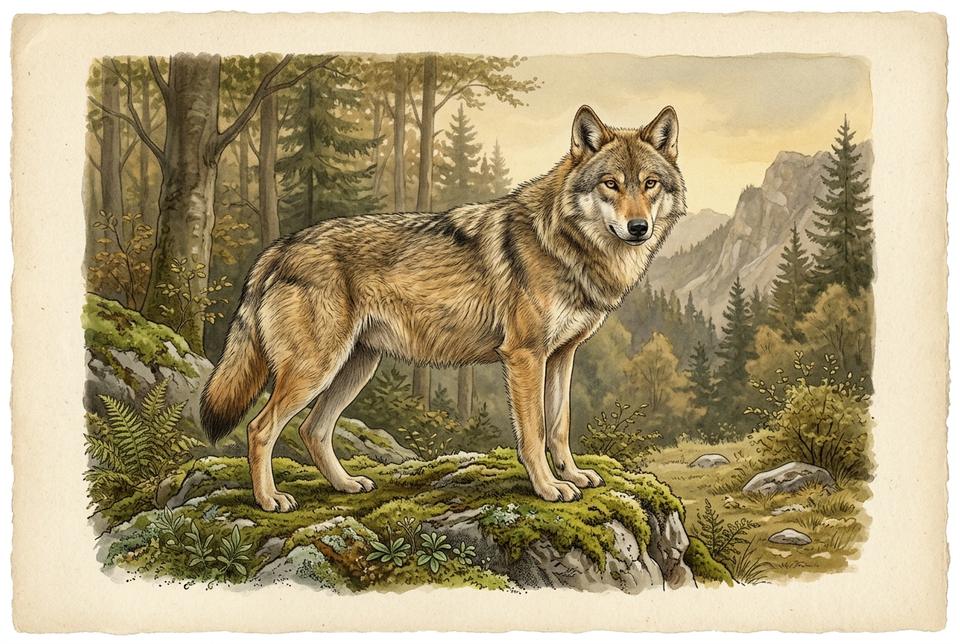 Evroazijski vuk (Canis lupus) u šumskom staništu